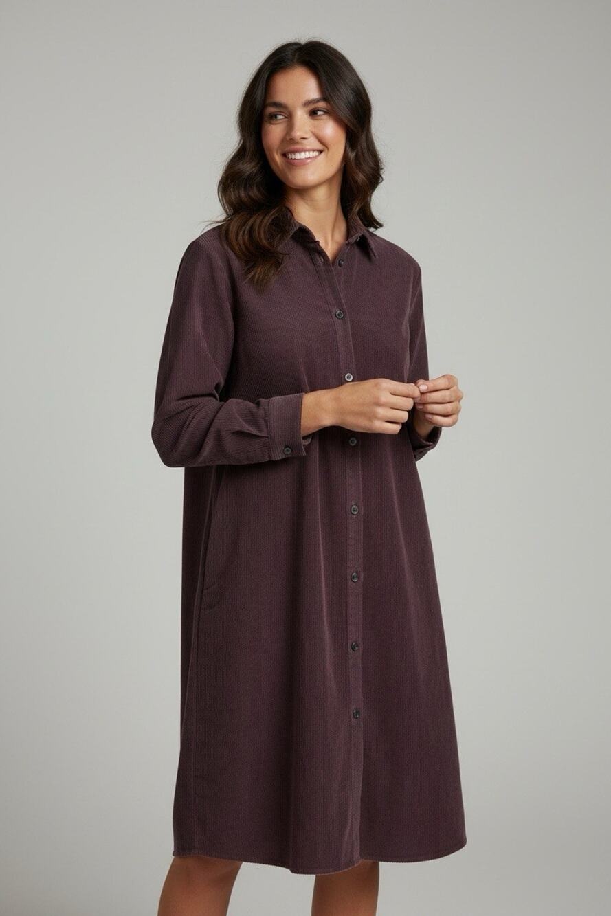 NWT J Jill Shirt Dress Corduroy Lagenlook Long Sleeve Pockets Button Size M Wine